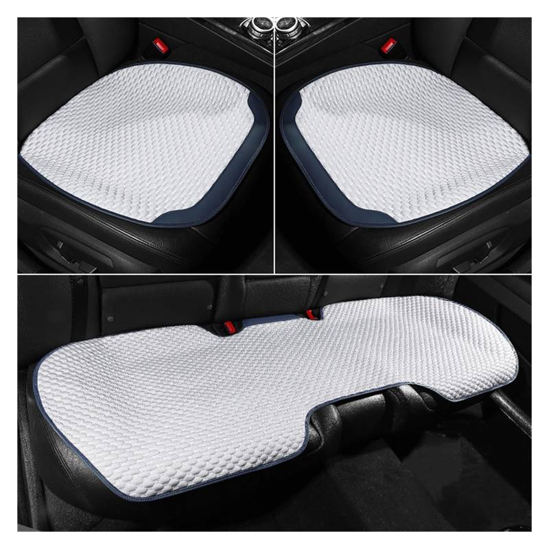 WEINUANXIN Auto Schonbezüge Autositzbezug aus echter Seide, vorne und hinten, universeller Auto-Kissenbezug, Auto-Innenausstattung.(White Blue,Set of seat Covers) von WEINUANXIN