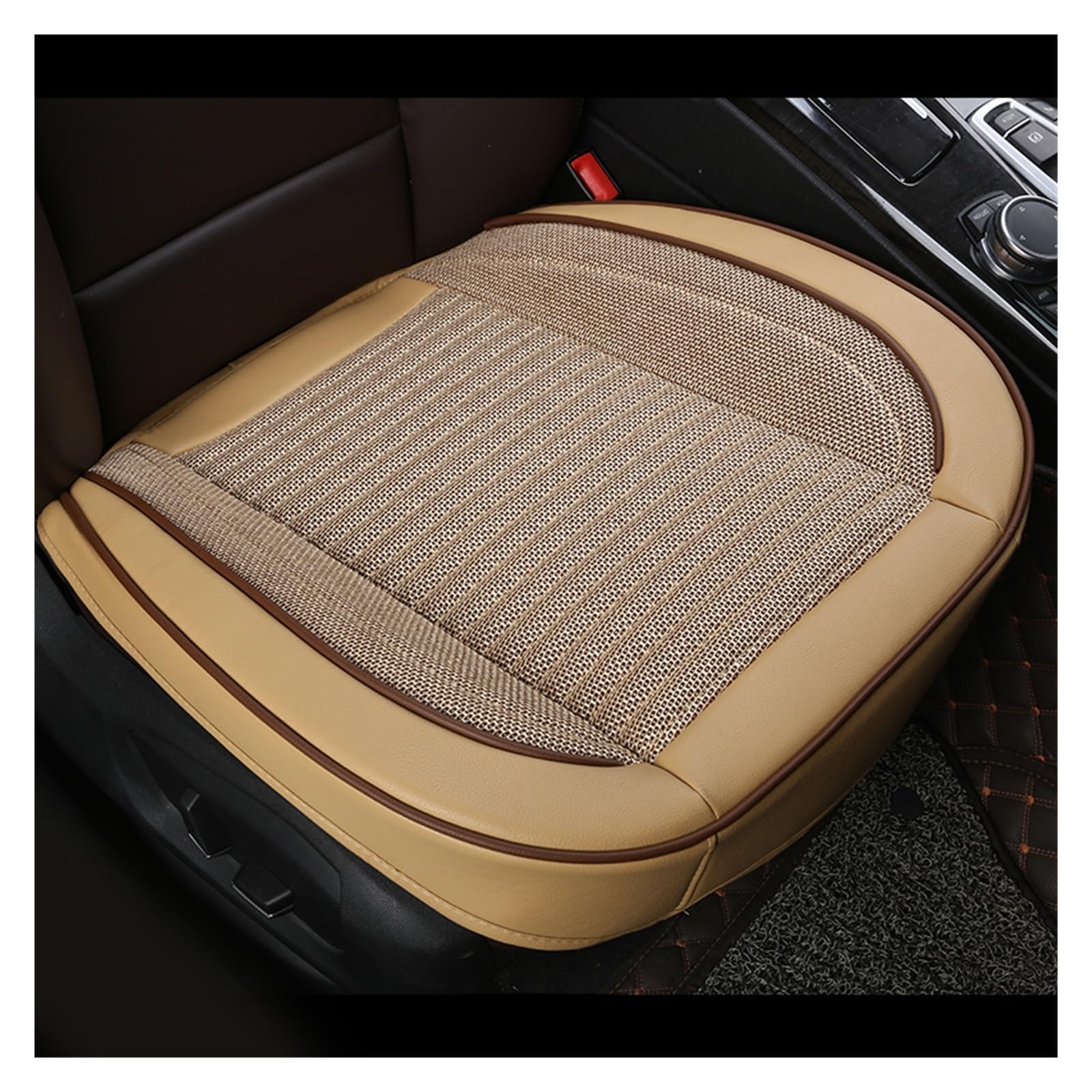 WEINUANXIN Auto Schonbezüge Flax Autositzbezug, 3D-ummantelter Leder-Frontschutz, Vier Jahreszeiten, universelles, atmungsaktives Polster.(Beige) von WEINUANXIN