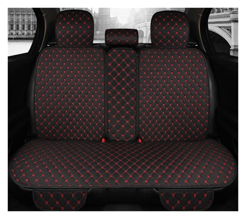 WEINUANXIN Auto Schonbezüge Flax Autositzbezug, atmungsaktiv, Übergröße, Autositzkissenschutz, vorne, hinten, Rücksitzpolster, Matte mit Rückenlehne.(Black red,1xRear Seat Covers) von WEINUANXIN