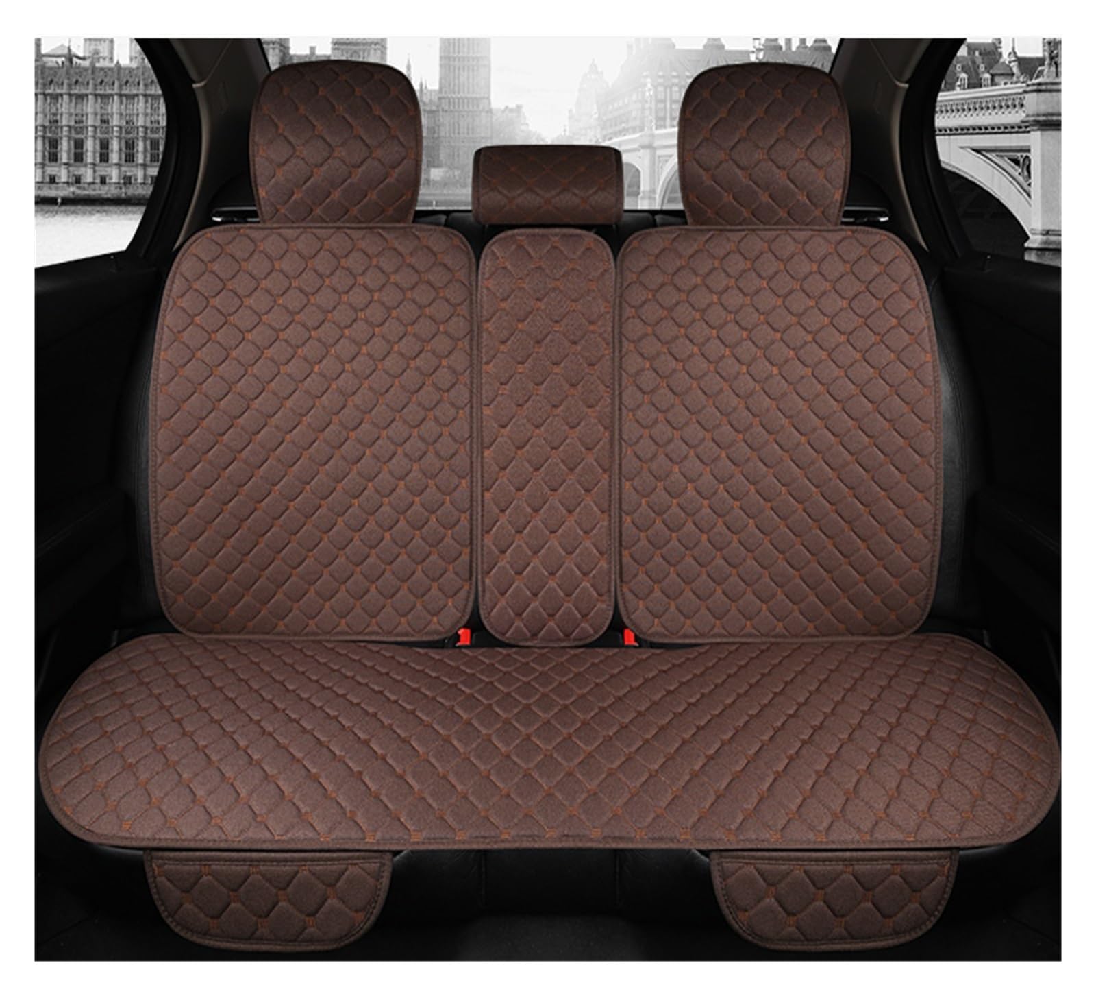 WEINUANXIN Auto Schonbezüge Flax Autositzbezug, atmungsaktiv, Übergröße, Autositzkissenschutz, vorne, hinten, Rücksitzpolster, Matte mit Rückenlehne.(Coffee,1xRear Seat Covers) von WEINUANXIN