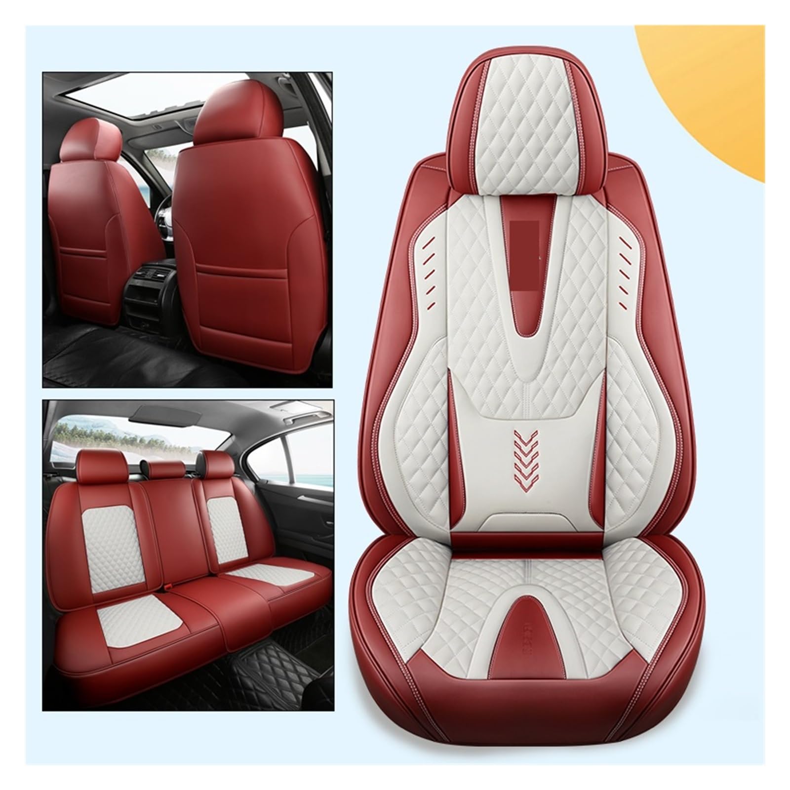 WEINUANXIN Auto Schonbezüge Für T&oyota Autositzbezüge Komplettset Fahrzeug Auto Stuhl Schutz Pad Matte Auto.(Red White,Set of Covers no Pillow) von WEINUANXIN