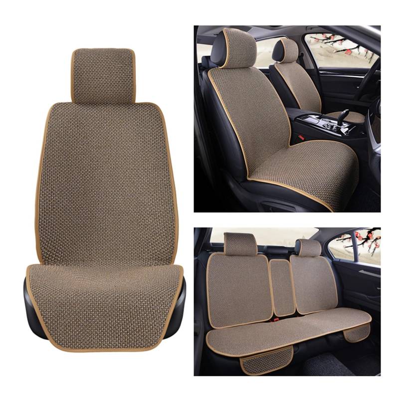 WEINUANXIN Auto Schonbezüge Leinen Sommer Autositzbezug Schutz Flachs Vorne Hinten Hinten Komplettset Kissen Pad Matte Mit Rückenlehne Auto Auto Innenzubehör.(Beige) von WEINUANXIN