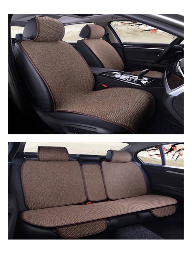 WEINUANXIN Auto Schonbezüge Sommer-Leinen-Autositzbezug-Schutz, Flachs, Vorder- Und Rücksitzlehne, Kissen, Matte, Rückenlehne.(Coffee,Set of seat Covers) von WEINUANXIN