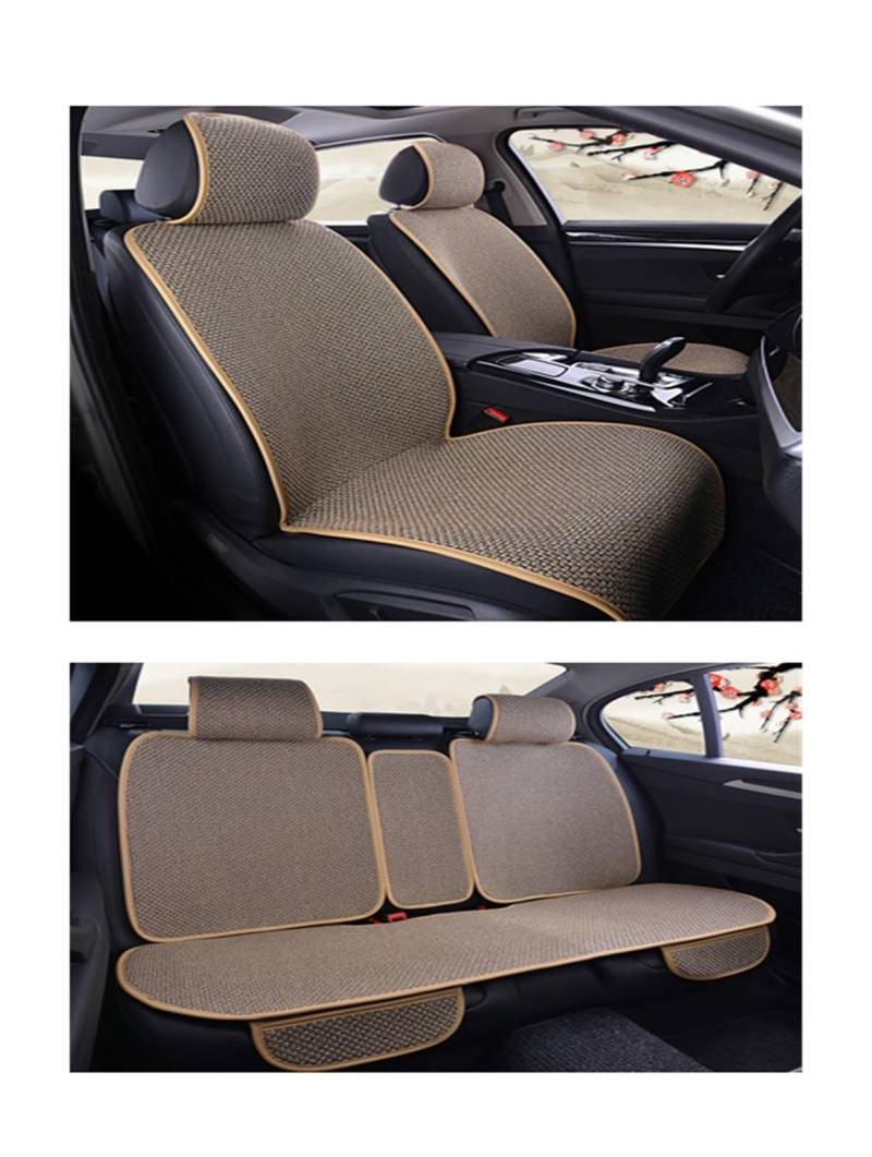 WEINUANXIN Auto Schonbezüge Sommer-Leinen-Autositzbezug-Schutz, Flachs, Vorder- und Rücksitzlehne, Kissen, Matte, Rückenlehne.(Beige,Set of seat Covers) von WEINUANXIN