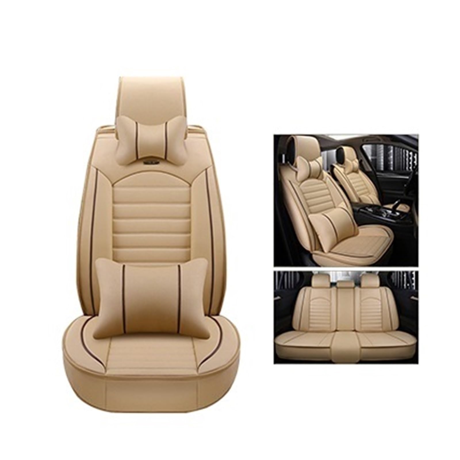 WEINUANXIN Auto Schonbezüge Universal-Autositzbezüge aus Leder für 5 SITZE.(Beige,Set of Covers+Accessories) von WEINUANXIN