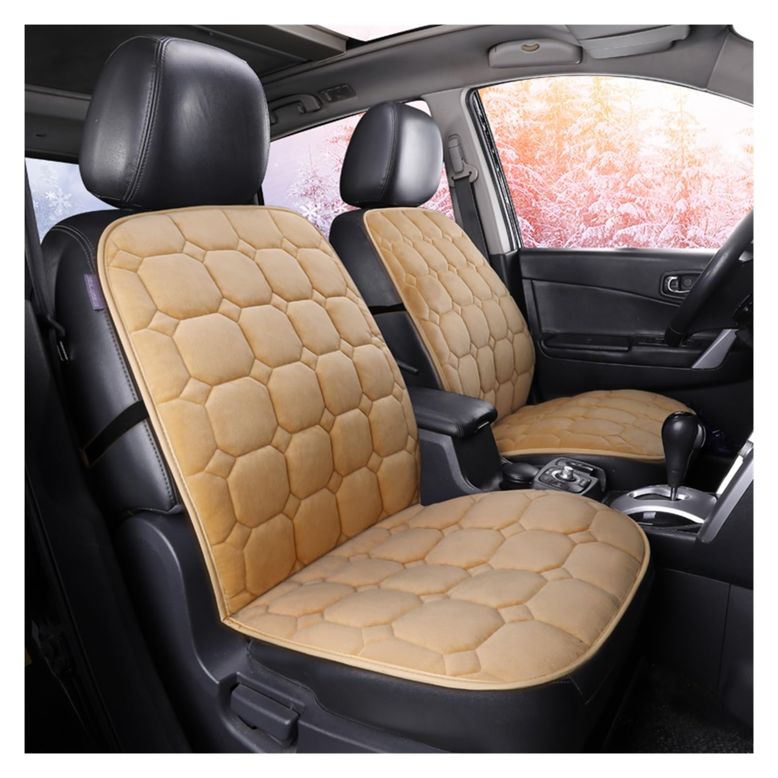 WEINUANXIN Auto Schonbezüge Universal-Plüsch-Autositzbezug-Schutz, warm, für Auto vorne, mit Rückenlehne, rutschfestes Sitzkissen, Winter-Innenraummatte.(Beige) von WEINUANXIN