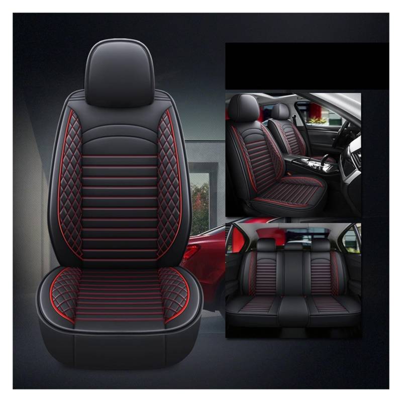 WEINUANXIN Auto Schonbezüge Universeller Autositzbezug aus Kunstleder für die meisten Automodelle, bequem, atmungsaktiv, Autozubehör, Innendetails.(Black red,Set of seat Covers) von WEINUANXIN