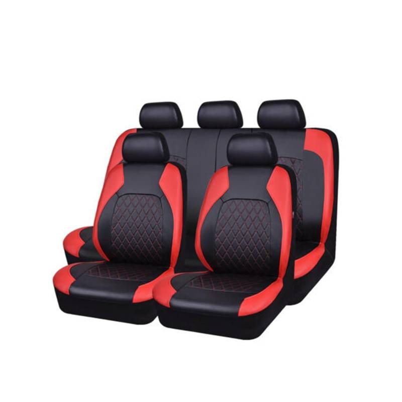 WEINUANXIN Auto Schonbezüge Universeller Autositzkissenschutz, PU-Leder-Sitzbezug, Bequeme Auto-Stuhlmatte.(rot,Set of seat Covers) von WEINUANXIN