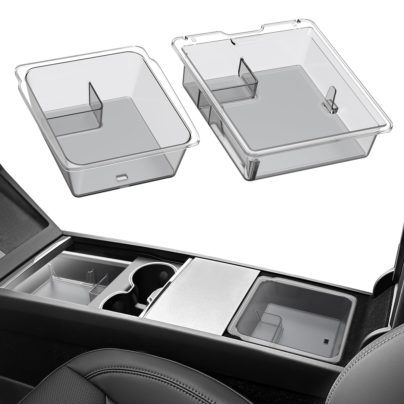 WEIPIN 2 PCS Mittelkonsole Organizer für Te-sla Model 3 2024 und Armlehne Aufbewahrungsbox mit Durchscheinende rutschfeste Matte Te-sla Model 3 2024 Highland Zubehör-Mattweiß von WEIPIN