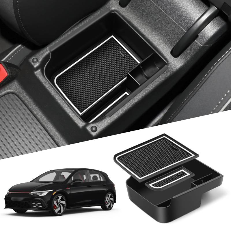 WEIPIN Kompatibel mit VW Golf 8, MK8 GTI GTD GTE 2020/2021/2022/2023 Mittelkonsole Handschuhfach Armlehne Golf 8 Multifunktionaler Aufbewahrungsbox Zubehör(Weiß) von WEIPIN