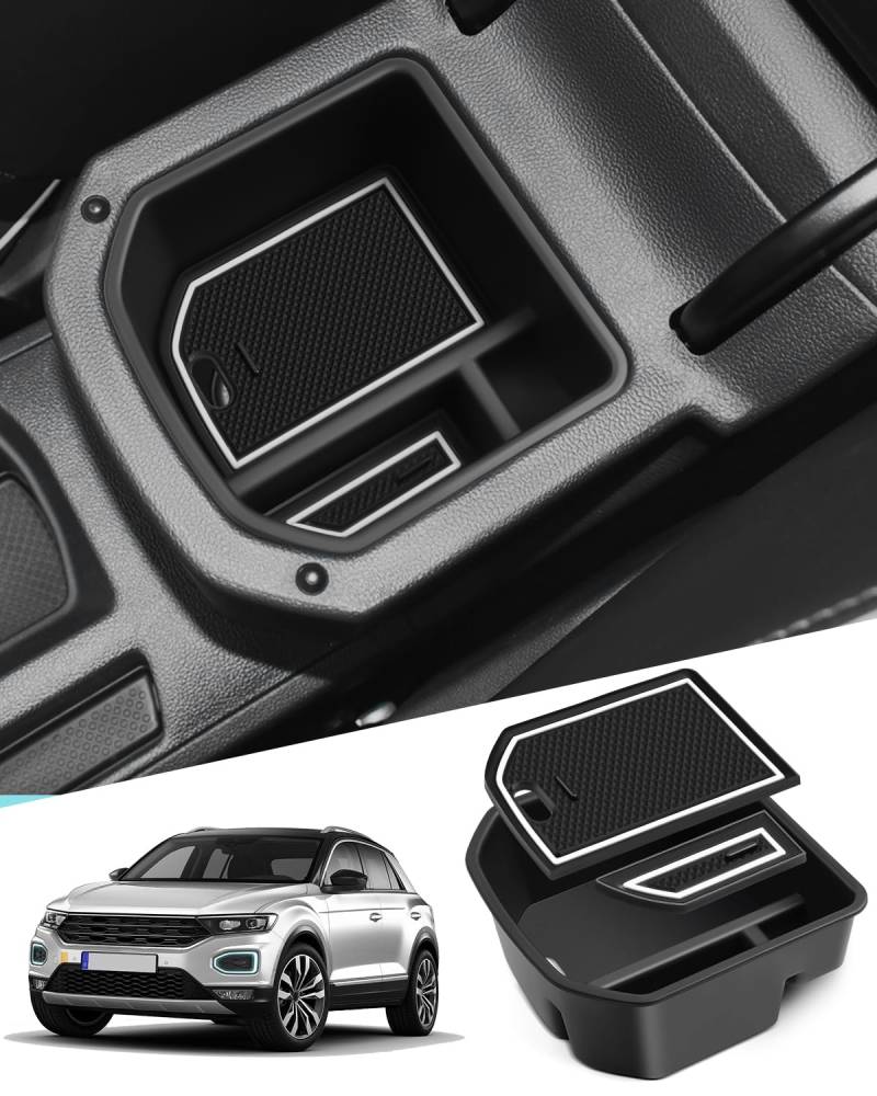 WEIPIN Kompatibel mit VW T-Roc 2018-20221 2022 2023 Mittelkonsole Handschuhfach Armlehne Multifunktionaler Aufbewahrungsbox T roc Zubehör(Weiß) von WEIPIN