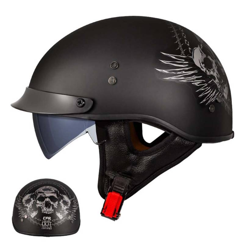 WEITY Halber Motorradhelm, glasfaserverstärkte Kunststoffschale, offene Sonnenblende, Schnellverschluss, ECE geprüfter Halbhelm für Männer und Frauen (Schwarzer Schädel,XL) von WEITY