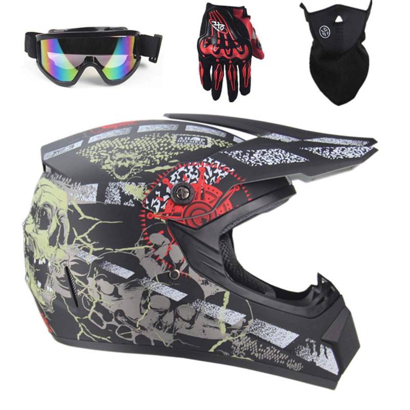 WEITY Motocross Helm,Für Kinder Und Erwachsene downhill helm DOT Zertifizierung Motorrad Fahrrad ATV,Mit Handschuhe, Schutzbrille, Schutzmaske, 4-Teiliges Set (XL) von WEITY