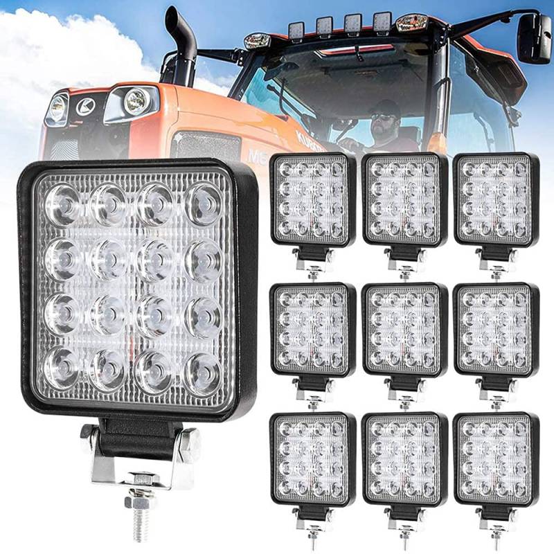 WELLIT LED Arbeitsscheinwerfer 10 X 48W Zusatzscheinwerfer 12V 24V Offroad Scheinwerfer Rückfahrscheinwerfer für Trecker KFZ Bagger von WELLIT