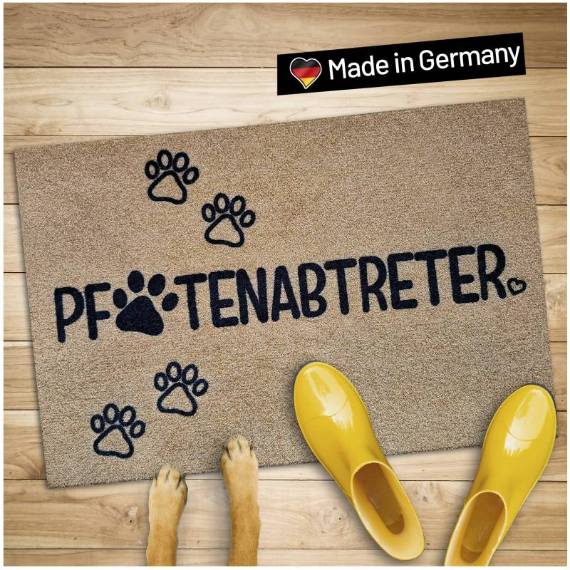 WELLMODA® Premium Fußmatte I „Pfotenabtreter“ I rutschfest & Waschbar I Geschenkidee für Tierliebhaber I Lustige Katzen + Hunde Fussmatte für innen & außen 40x60 cm (Braun/6mm) von WELLMODA