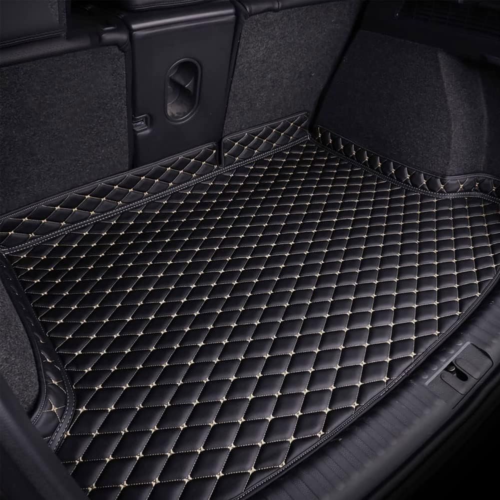 Auto Leder Kofferraummatte für Volvo XC90 5-seat 2002 2003 2004 2005 2006 2007-2014, Wasserdicht Antirutsch Kofferraumwanne Schutzmatte Flacher Stil Kofferraummatte,D Black Beige von WELSAA