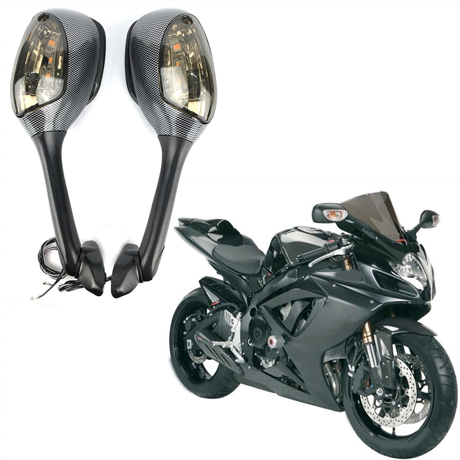 WELSAA Zubehör Motorrad Rückspiegel Für Suzuki GSXR 600 750 1000 LED Blinker Licht Spiegel 2005 2006 2007 2008 2009-10 K6 K7 K8, zhongyi888 von WELSAA