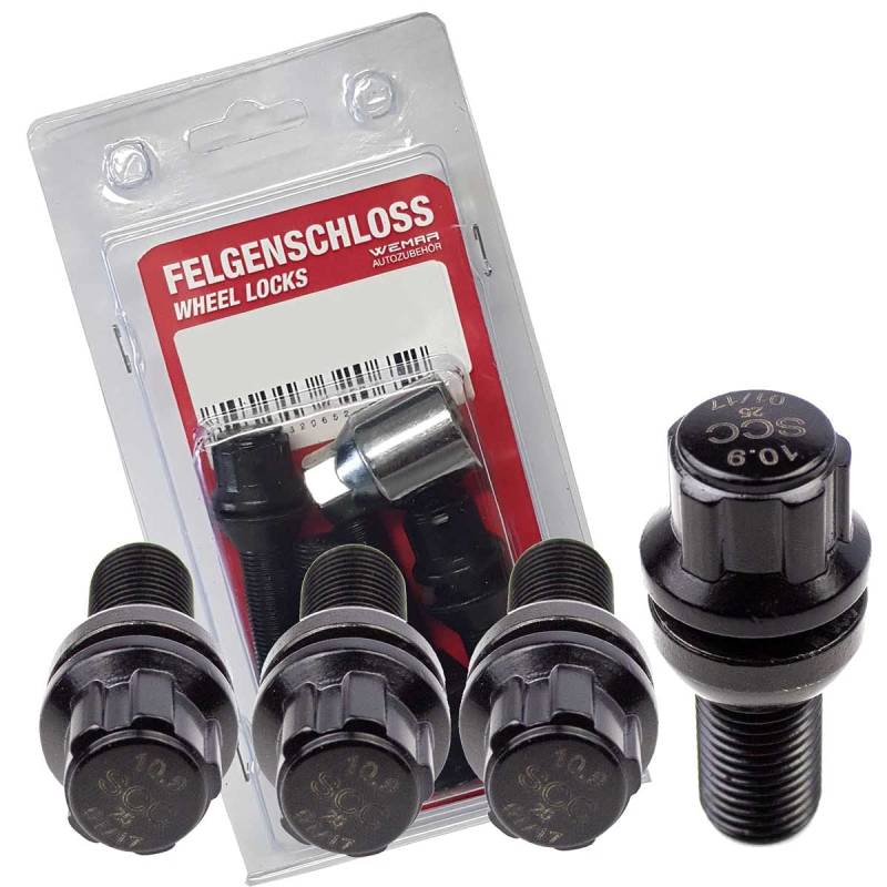 Felgenschloss Typ B schwarz - M12x1,5 - Kegel 60° - L: 30 mm - SW 17 von WEMAR Autozubehör GmbH