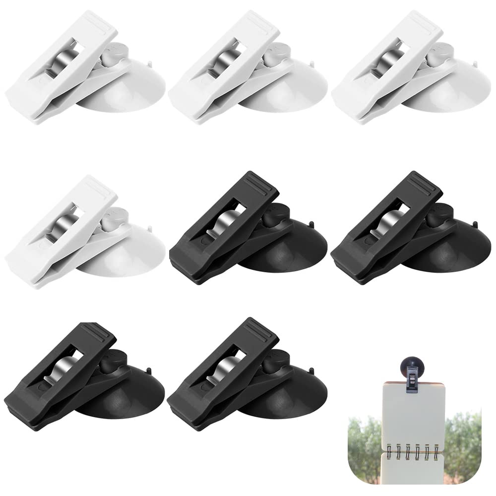 WENRERO 8 Stück Saugnapf Clip Saugnapf mit Klammer 4 weiß Clip mit Saugnapf 4 Schwarz Saugnapfclip 3 x 3,5CM Kunststoff Saugnapf Klammer Saugstark Wasserdichte Saugnapf mit Clips für Bad, Küche, Büro von WENRERO