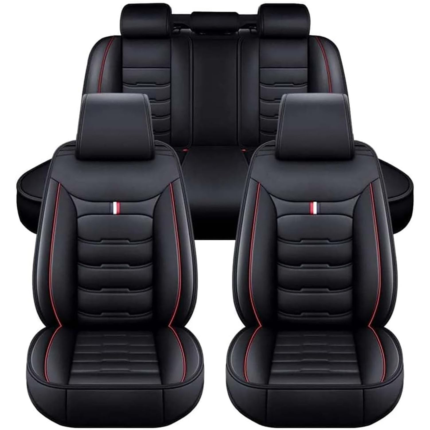 WENYINGLIHAI Auto Sitzbezüge Set für Citroen Aircross C4, Leder Autositzbezüge Sets 5 Sitzer Sitzkissen Innenraum Sitzauflagen Sitzschoner Zubehör,B/Black Red von WENYINGLIHAI