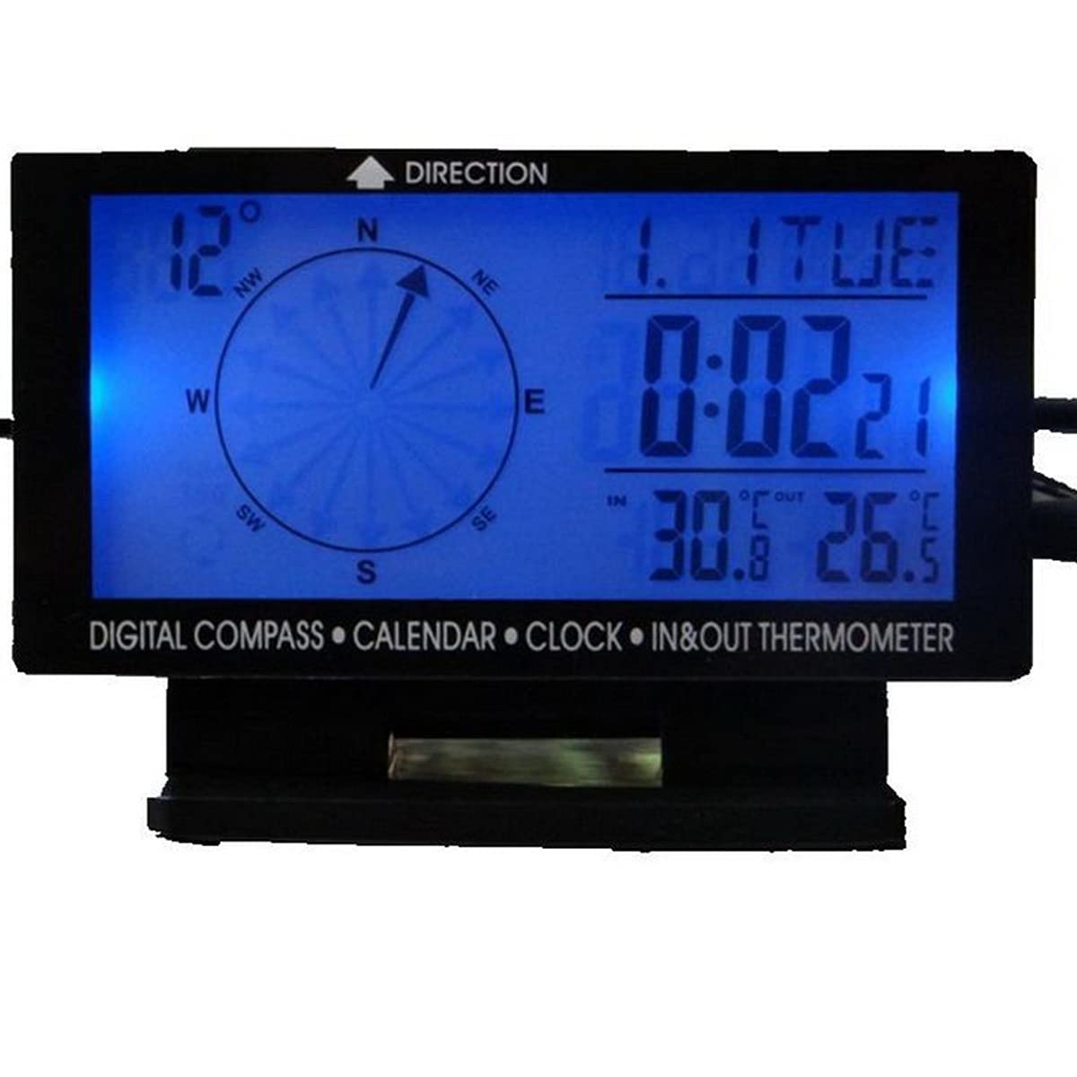 WEPARTICULAR Digitaler Kompass für Auto, 4,6 Zoll (11,9 cm), LCD-Display, Hintergrundbeleuchtung, Blau, Uhr, Eingang/Ausgang, Temperatur, Kalender, Uhrzeit, Datum von WEPARTICULAR