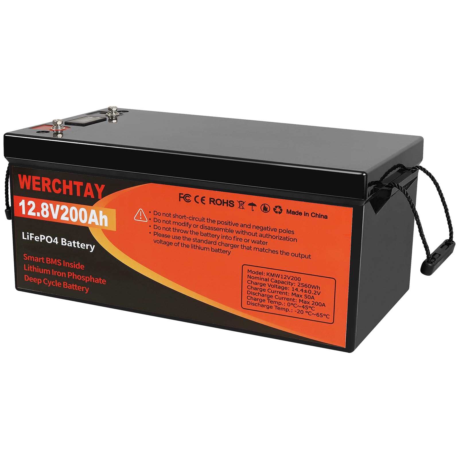 12V 200 Ah LiFePO4 Lithiumbatterie mit BMS 4000–15000 Zyklen Deep Cycle-Batterie mit Niedertemperaturschutz Wohnmobile, Solaranlagen Schiffe netzunabhängige Anwendungen Batterie Trolling-Motoren von WERCHTAY