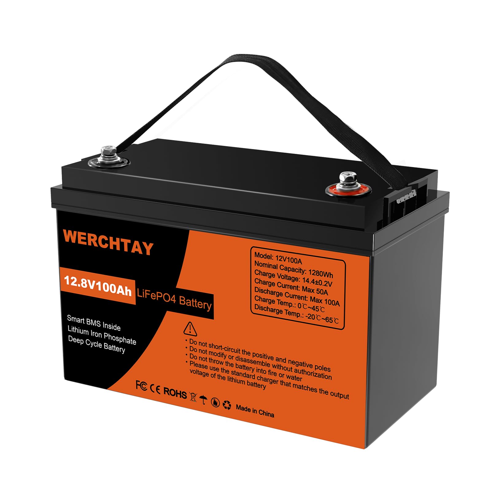 3Stück LiFePO4 100Ah 12V Batterie mit BMS Low Temperature Schutz und 15000 Zyklen, Lithium Batterie 12,8V 100Ah für mehr als 10 Jahre Geeignet für Wohnmobilen, Golfwagen,Haushalt, Solarpanel Kit von WERCHTAY