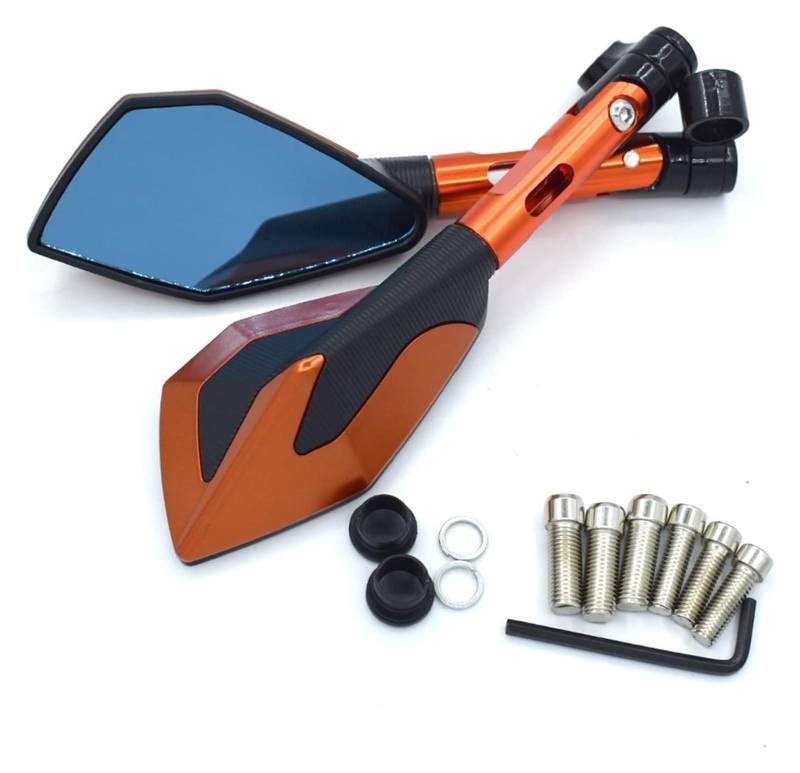 WERKFNKBNH Dekorativer Spiegel Motorräder Für Super Für Duke Für R 990 Für Super Für Duke 690 Universal Motorrad Rückspiegel Blau Glas(Orange) von WERKFNKBNH