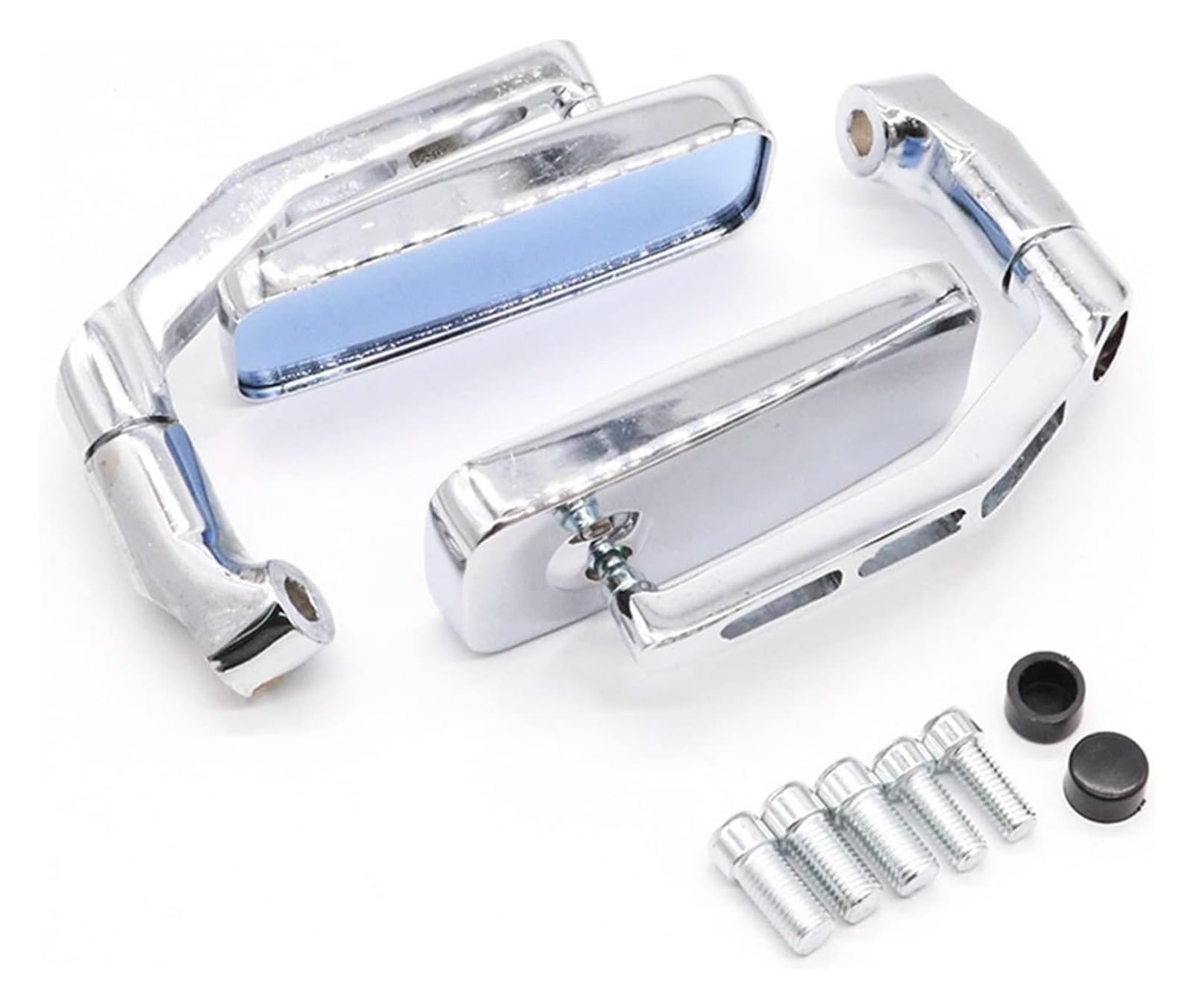 WERKFNKBNH Dekorativer Spiegel Motorräder Universal 8mm 10mm Motorrad Griff Bar End Hinten Seite Spiegel Aluminium Rechteck Blinden Fleck Blau Rückspiegel(Silver) von WERKFNKBNH