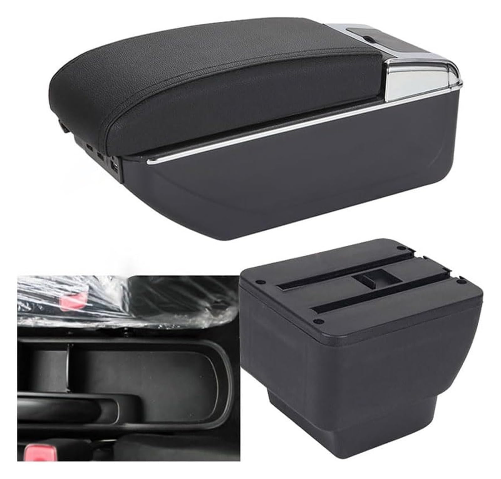 Für Mazda 2 Für Demio Mittelkonsole Armlehne Organizer Auto Interne Zentrale Aufbewahrungsbox Modifikationszubehör Armlehnenbox(Black-line,A/With7USB) von WERKFNKBNH