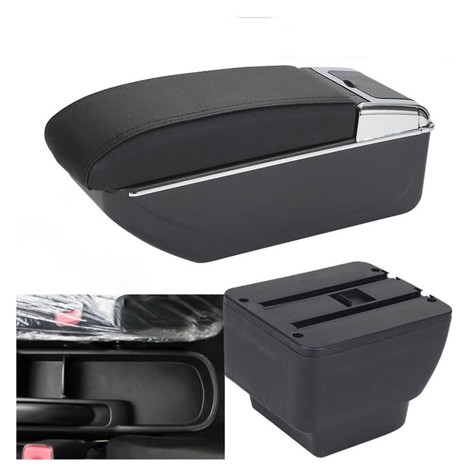 Für Mazda 2 Für Demio Mittelkonsole Armlehne Organizer Auto Interne Zentrale Aufbewahrungsbox Modifikationszubehör Armlehnenbox(Black-line,D/NoUSB) von WERKFNKBNH