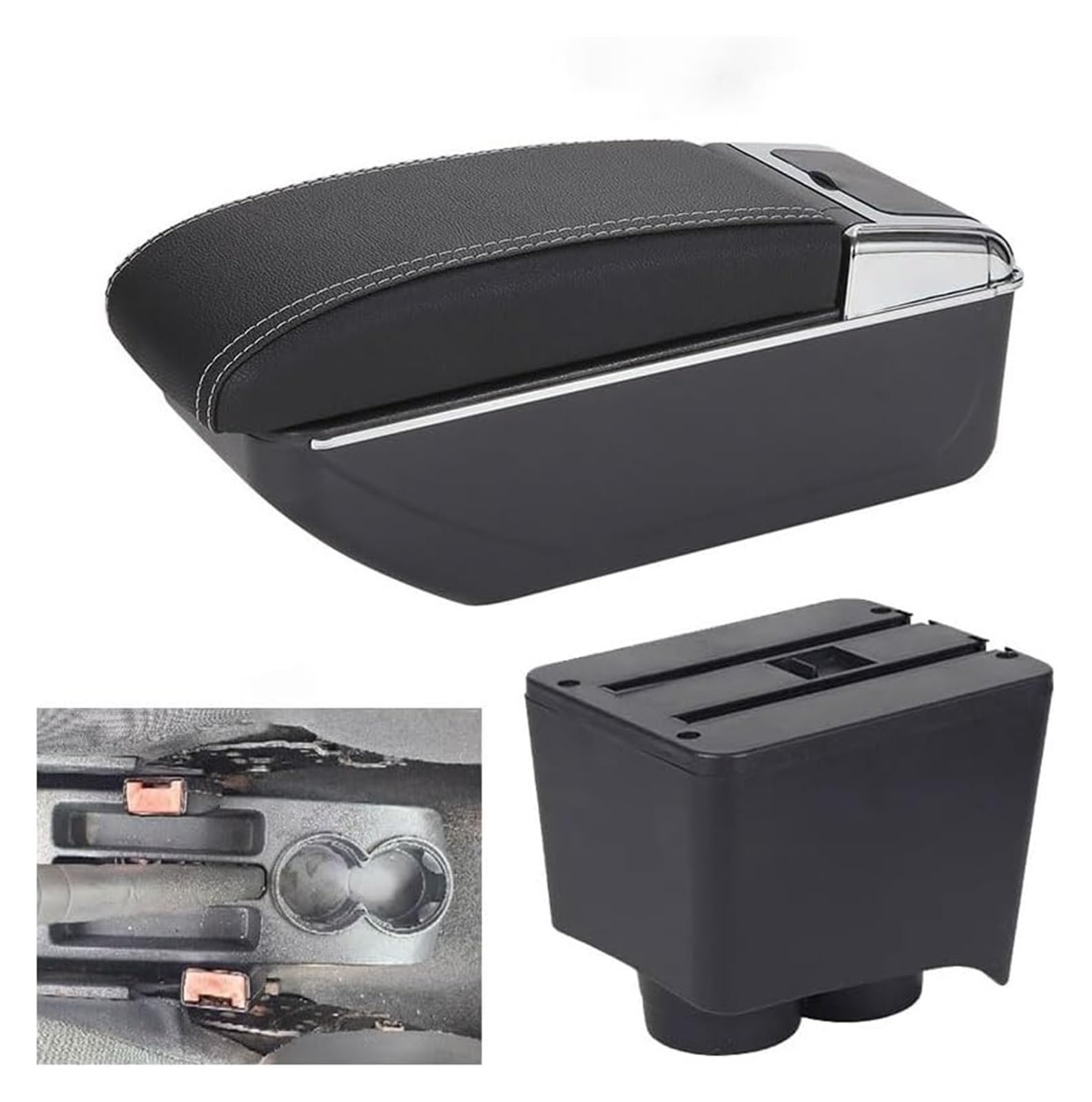 Für VW Für POLO Mk5 6R Für Vento 2002-2009 Mittelkonsole Organizer Armlehnen Aufbewahrungsbox Armlehne Innenausstattung Armlehnenbox(D-black White No Usb) von WERKFNKBNH