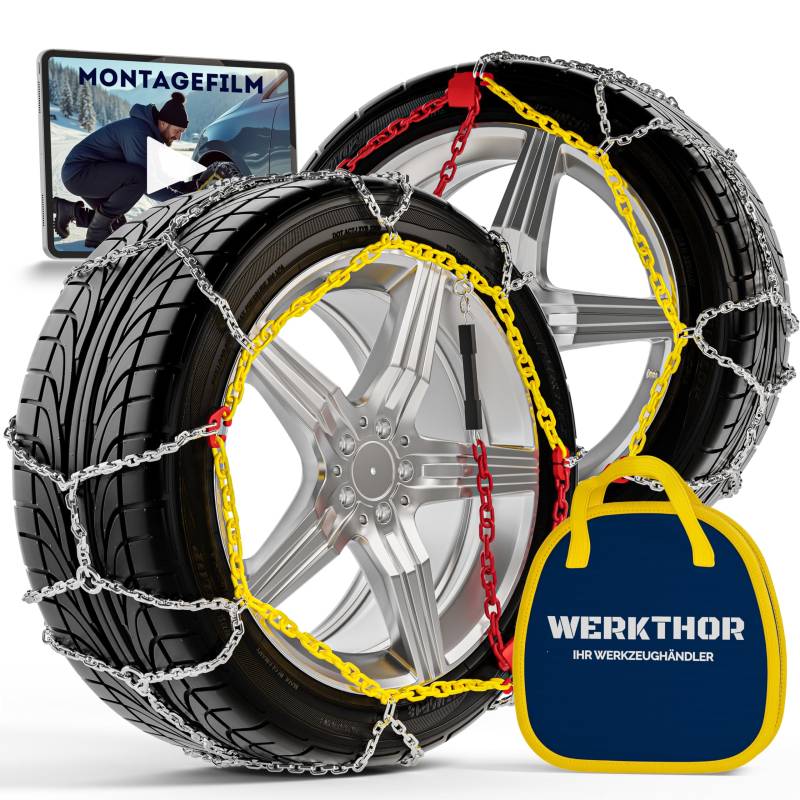 WERKTHOR 2x Schneeketten - Zugelassene Schneeketten für PKW - Optimaler Grip & Einfache Montage - Schneekette aus Metall - Für verschiedenen Reifengrößen (WT 30) von WERKTHOR