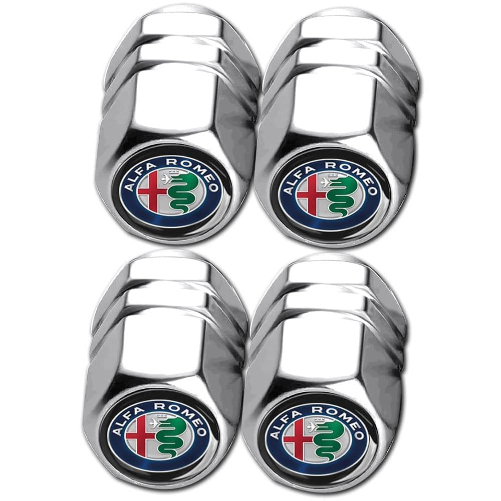 4 Stück Reifen Ventilkappen, für Alfa Romeo Giulia Stelvio Mito 147 Leicht Langlebiges Staubdichte Ventilkappen mit Dichtung stabilen Reifendruck von WERTYUV