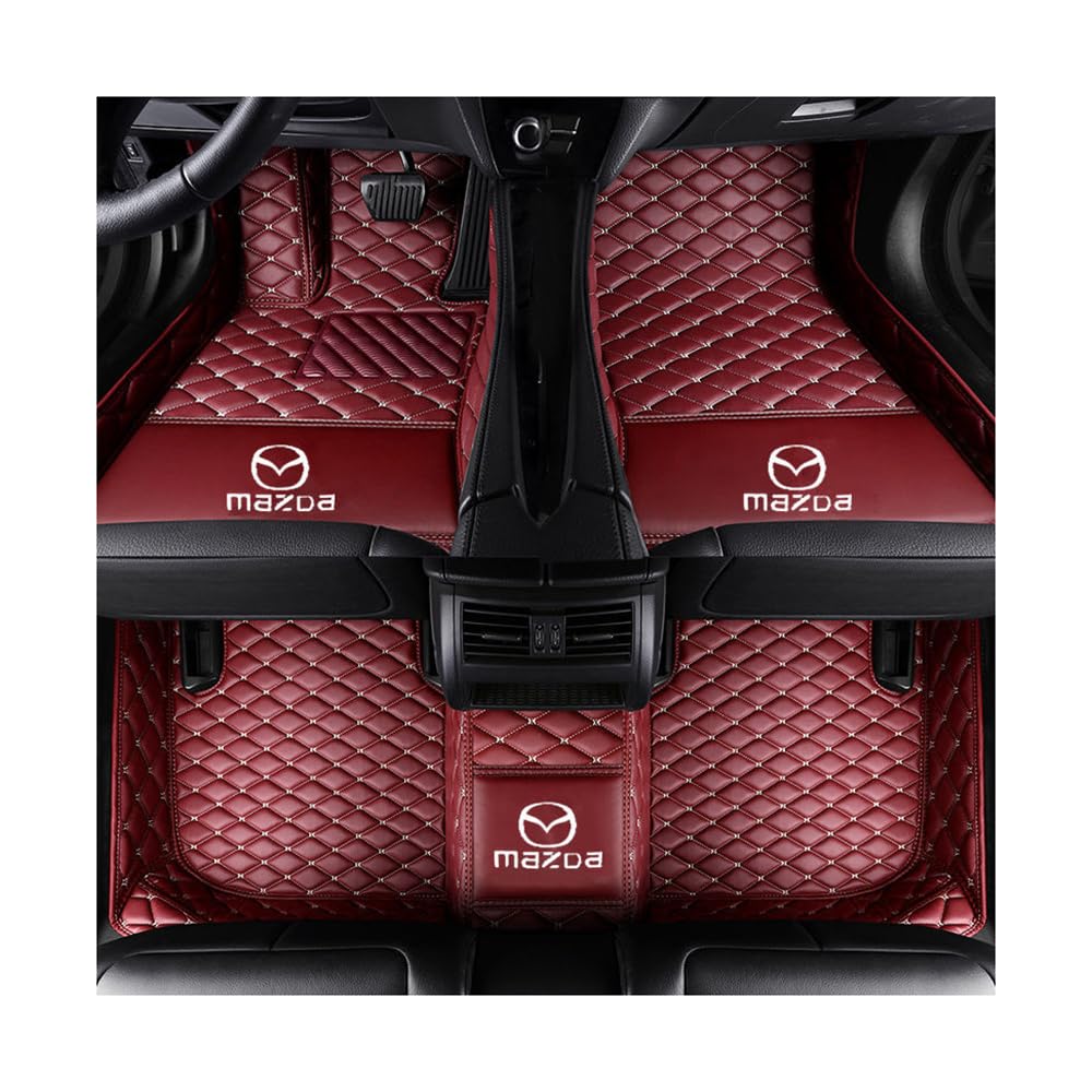 Anpassen Auto Fußmatten, für Mazda 5 7 Seater 2020-2023 Passgenau Allwetter Leder wasserdichte rutschfeste Auto Fussmatten wiederverwendbar,C-Red von WERTYUV
