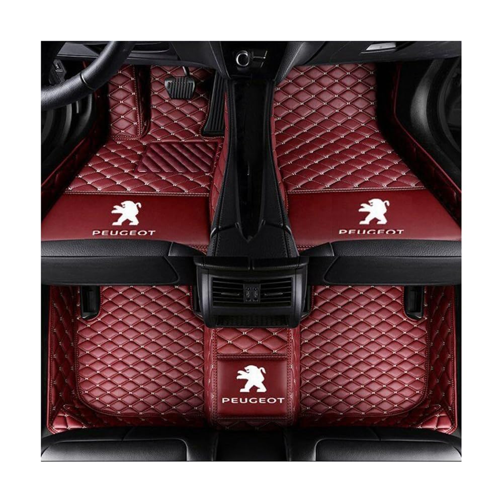 Anpassen Auto Fußmatten, für Peugeot 3008 2009-2016 Passgenau Allwetter Leder wasserdichte rutschfeste Auto Fussmatten wiederverwendbar,C-Red von WERTYUV