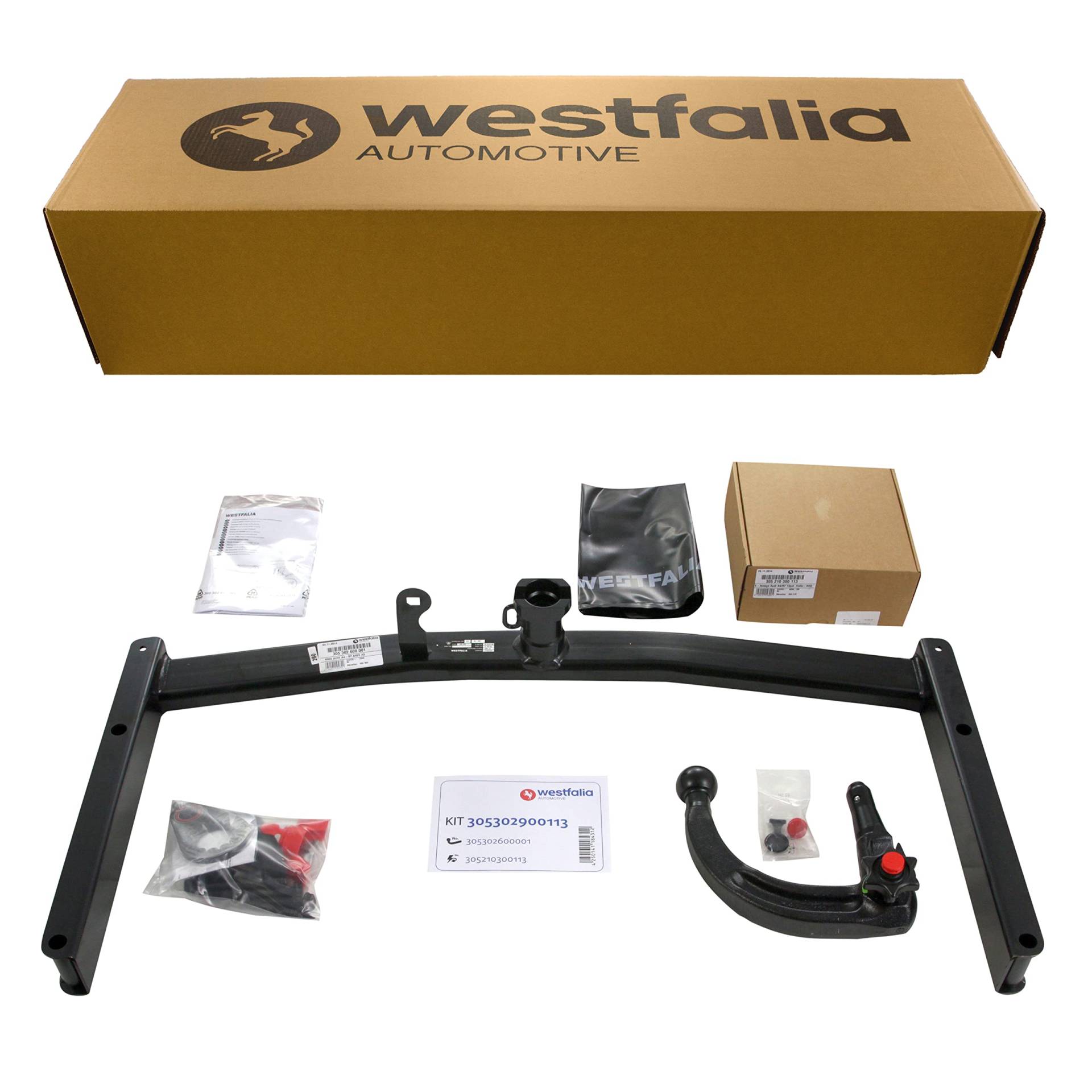 Westfalia Abnehmbare Anhängerkupplung für Audi A4 Avant & Limousine (B7) (BJ 11/2004 06/2008) + A4 Cabrio (10/2005-03/2009) – Im Set mit 13-pol. fzg.-spez. Westfalia Elektrosatz von WESTFALIA Automotive