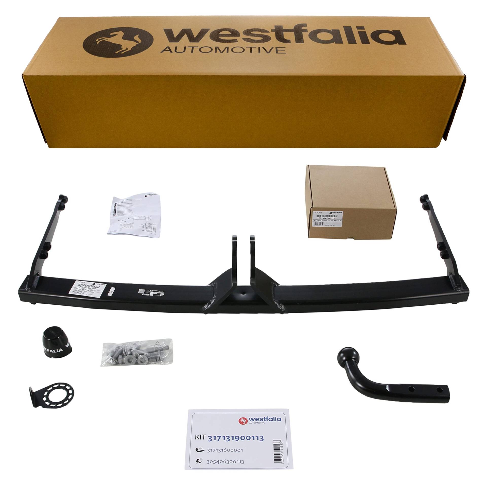 Westfalia Starre Anhängerkupplung für VW Golf 7 Limo (BJ 10/12-06/14), Audi A3, Seat Leon, Skoda Octavia (BJ 02/13-06/14) – nur für Fzg ohne Vorrüstung - inkl 13-pol fzg.-spez Westfalia E-Satz von Westfalia Automotive