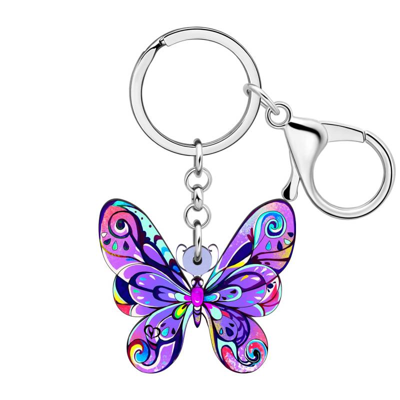 WEVENI Cute Butterfly Schlüsselanhänger Acryl Schmetterling Schlüsselring Tasche Auto Zubehör Geschenke für Frauen Mädchen (Iris) von WEVENI