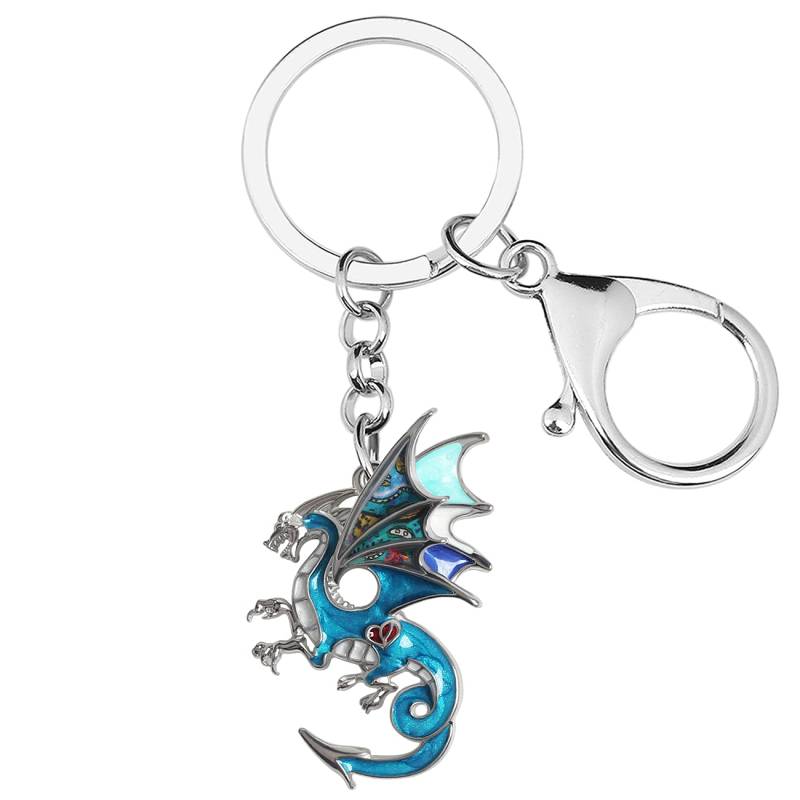 WEVENI Emaille Dragons Schlüsselanhänger Dinosaurier Drache Schlüsselring Mode Schmuck für Damen Frauen Mädchen Tasche Auto Brieftasche Charms (Himmel) von WEVENI