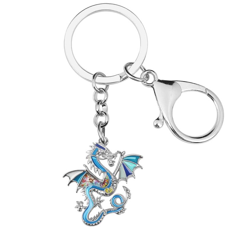 WEVENI Emaille Dragons Schlüsselanhänger Dinosaurier Drache Schlüsselring Mode Schmuck für Damen Frauen Mädchen Tasche Auto Brieftasche Charms (Ozean) von WEVENI