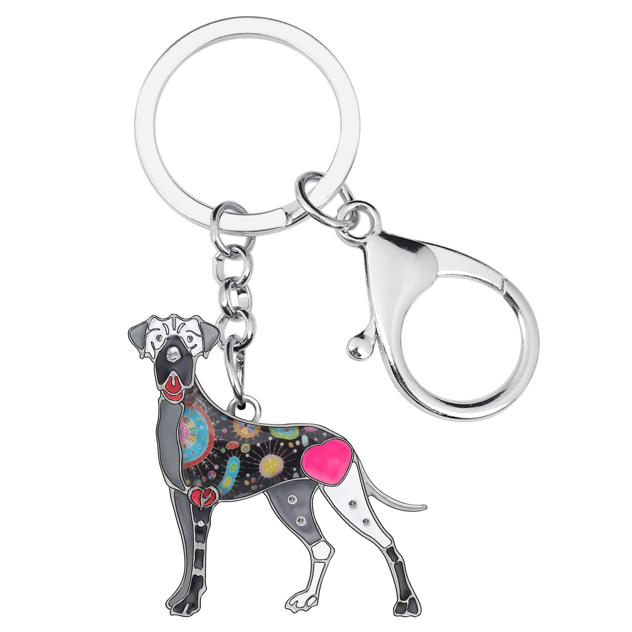WEVENI Emaille Legierung Deutsche Dogge Hund Schlüsselanhänger Ring Handtasche Tasche Charme Schlüsselanhänger Mode Schmuck für Frauen Mädchen Geschenke (Schwarz) von WEVENI