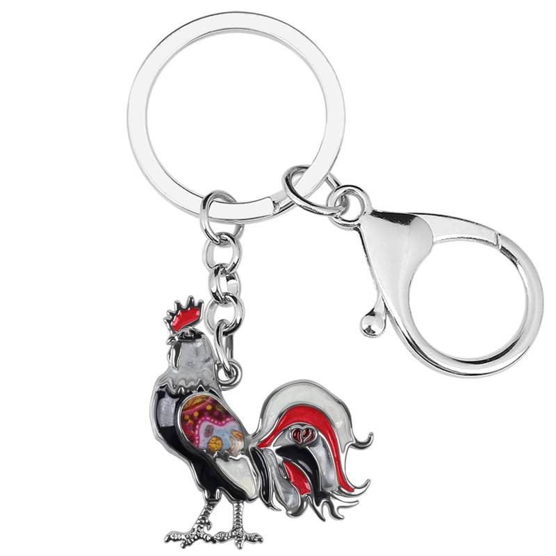 WEVENI Emaille Legierung Strass Huhn Schlüsselanhänger Henne Schlüsselkette Tasche Auto Charms Für Frauen Mädchen (Ebenholz) von WEVENI