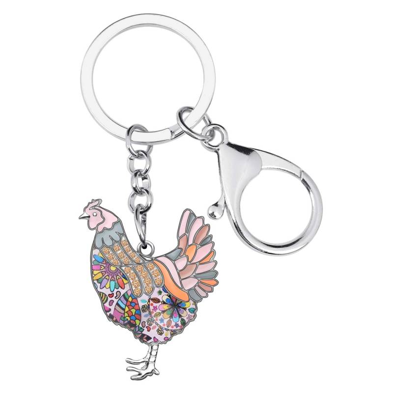 WEVENI Emaille Legierung Strass Huhn Schlüsselanhänger Henne Schlüsselkette Tasche Auto Charms Für Frauen Mädchen (Rose) von WEVENI