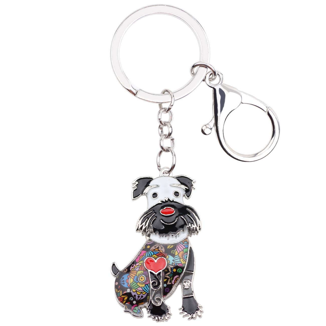WEVENI Emaille Schnauzer Schlüsselanhänger Hund Charms Geschenke für Frauen Mädchen Tasche Auto Brieftasche (Schwarz) von WEVENI