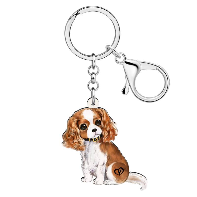 WEVENI Acryl Niedlich Doppel Cavalier King Charles Spaniel Hund Schlüsselanhänger Haustier Charms Für Frauen Mädchen Tasche Auto Geldbörse (Kaffee) von WEVENI