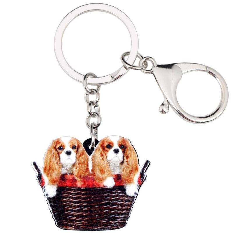 WEVENI Acryl Niedlich Doppel Cavalier King Charles Spaniel Hund Schlüsselanhänger Haustier Charms Für Frauen Mädchen Tasche Auto Geldbörse (Paar B) von WEVENI