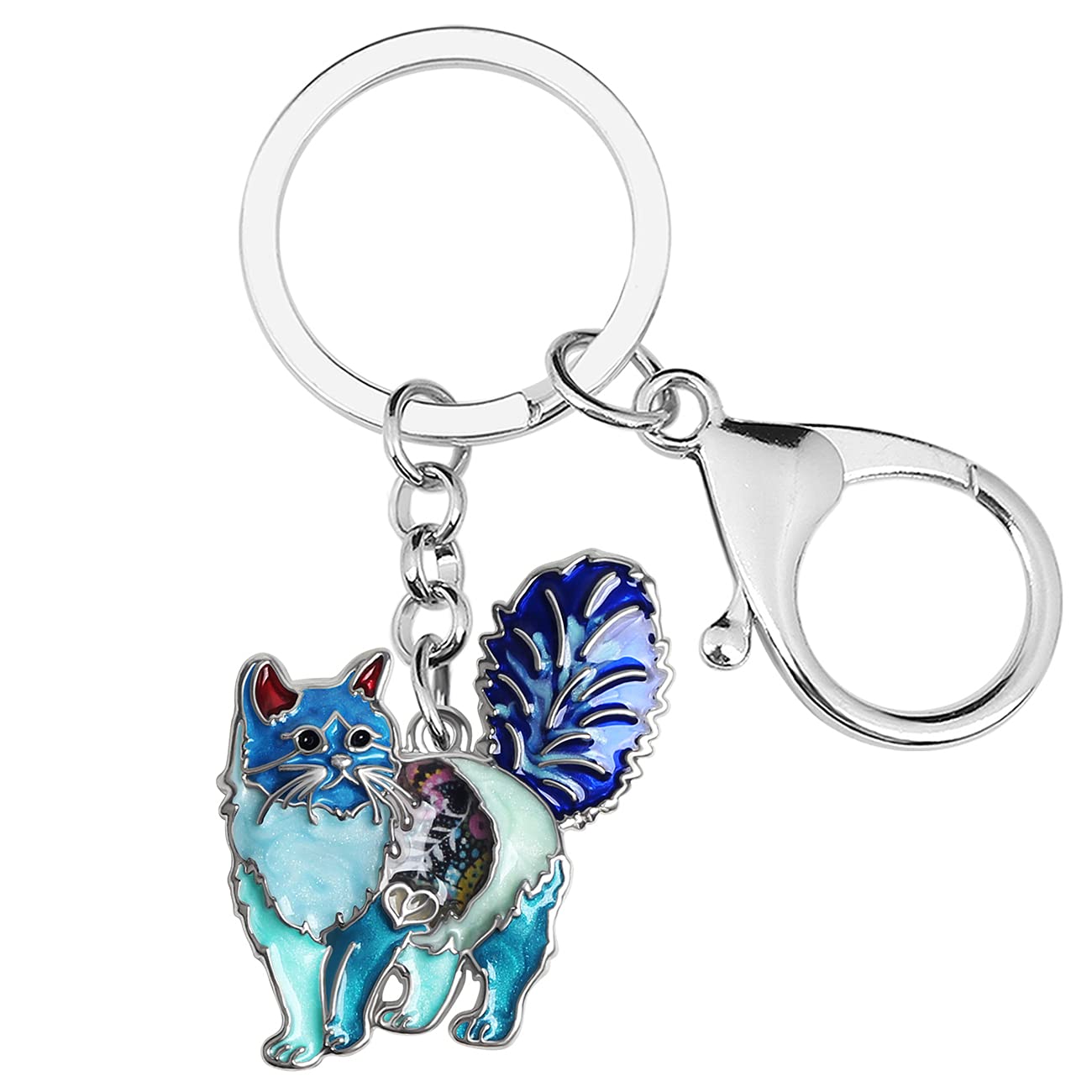 WEVENI Emaille Legierung Süße Katze Schlüsselanhänger Kätzchen Schlüsselring Schmuck für Damen Mädchen Tasche Auto Charms (Blau) von WEVENI