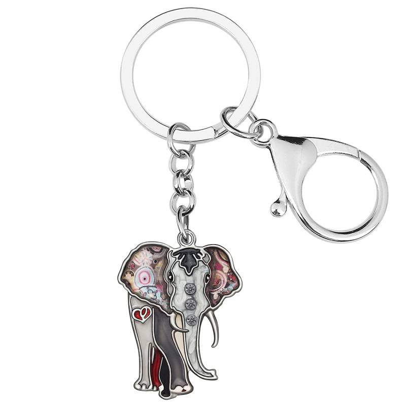 WEVENI Legierung Dschungel Elefant Schlüsselanhänger für Frauen Mädchen Emaille Schmuck Tasche Auto Geldbörse Charms, Schwarz, 34mm x 48mm von WEVENI