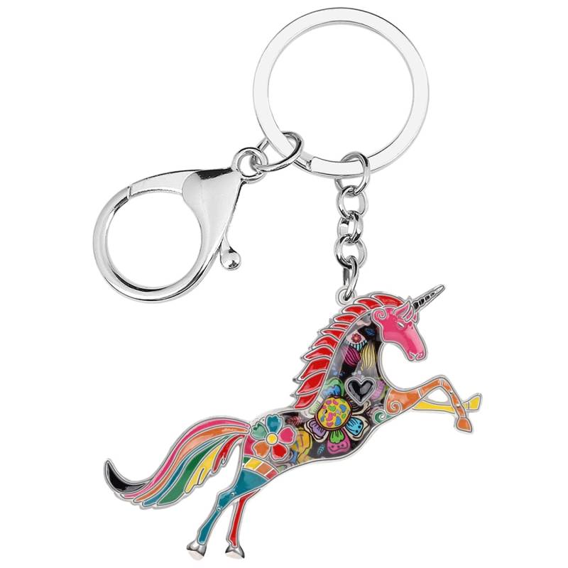 WEVENI Legierung Laufendes Pferd Schlüsselanhänger Zubehör Emaille Uncorn Schmuck Für Frauen Mädchen Auto Brieftasche Charms, Mehrfarbiges Einhorn, 29mm x 49 mm von WEVENI